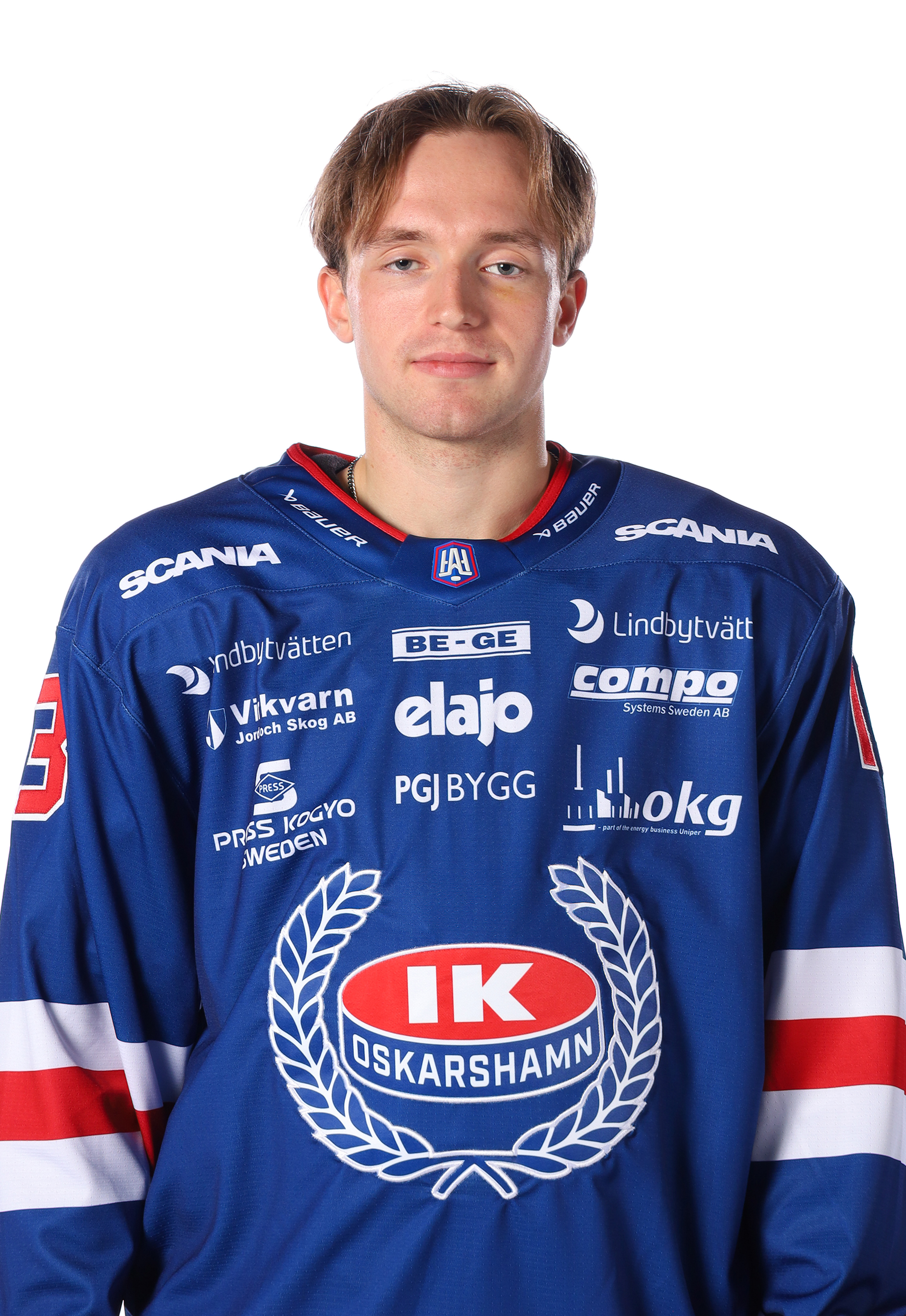 Joel Svensson in IK Oskarshamn kit. Archive portrait, 2026/27.